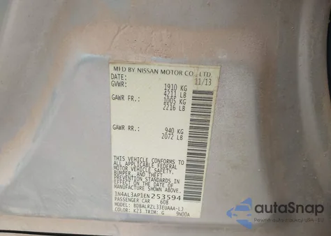 2014 Nissan Altima 2.5 S из США, поврежденный, VIN 1N4AL3AP1EN253594